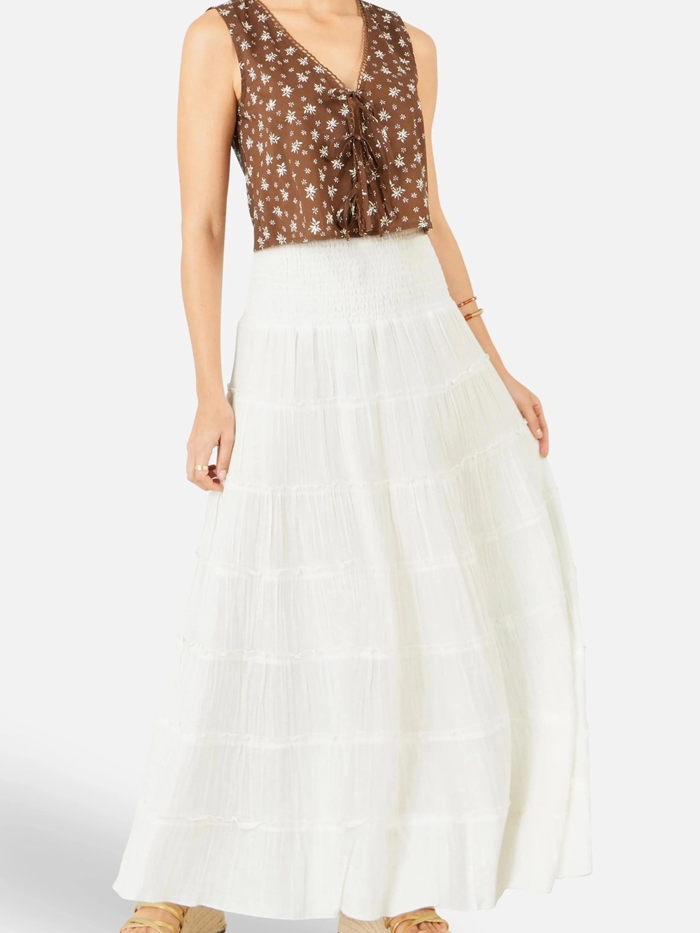 🆕 J McLaughlin Ophelia Soft Cream Tiered Maxi Skirt